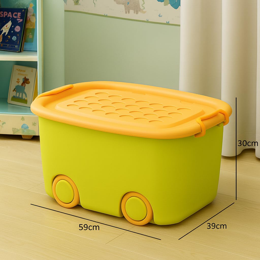 PARASNATH Rolling Storage Container Box (GreenYellow Colour)- 45 Litre Super Large With Wheels Size (59X39X30 cm) - PARASNATH