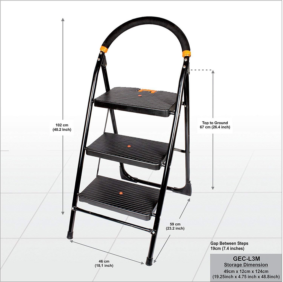 Parasnath Black Diamond Heavy Folding Ladder With Wide Steps 3 Steps 3.1 Ft Ladder - PARASNATH