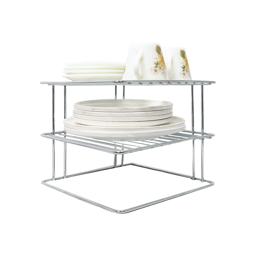 Parasnath 3 tier corner multipurpose kitchen plate dish corner shelf rack stand shelves holder - PARASNATH