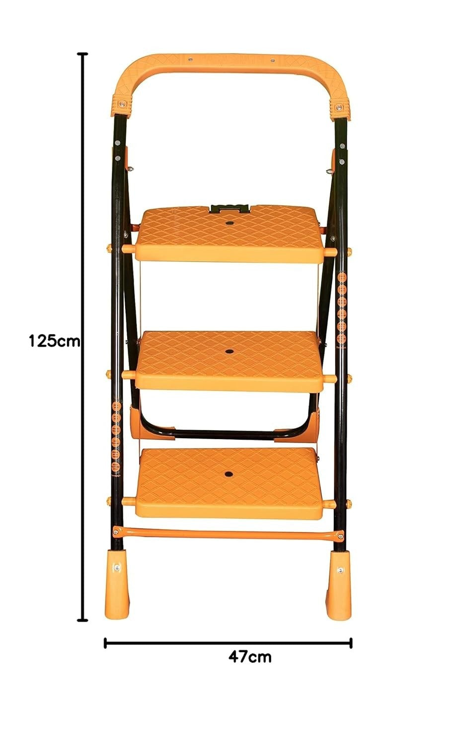 Parasnath Kohinoor 3 Step Heavy-Duty Folding Ladder – Strong Alloy Steel Step Ladder with Wide Anti-Slip Steps, 3.2 Ft Height, Rust-Resistant, Space-Saving Design for Home, Kitchen, Office & Shop Use – Made in India (Orange) - PARASNATH