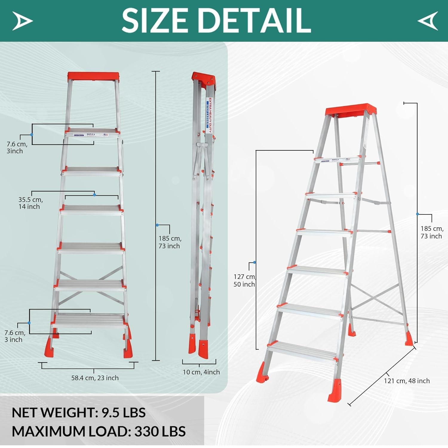 PARASNATH 6 Step EasyDay Folding Ladder – Durable Aluminium Step Ladder with Tool Tray, Non-Slip Steps, Lightweight and Compact for Home, Kitchen, Office Use – 6 Year Warranty – Made in India (Orange & Silver Color) - PARASNATH