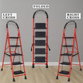 Parasnath GoUp 5 Step Foldable Steel Red Step Ladder – Heavy-Duty and Lightweight Step Ladder with Anti-Skid Wide Plastic Steps, Safety Handle, High Reach Platform for Home, Kitchen, Office, Warehouse Use - 6 Year Manufacturer Warranty - Made in India - PARASNATH