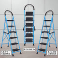 Parasnath GoUp 6 Step Foldable Steel Blue Step Ladder – Heavy-Duty and Lightweight Step Ladder with Anti-Skid Wide Plastic Steps, Safety Handle, High Reach Platform for Home, Kitchen, Office, Warehouse Use - 6 Year Manufacturer Warranty - Made in India - PARASNATH