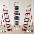 Parasnath GoUp 8 Step Foldable Steel Red Step Ladder – Heavy-Duty and Lightweight Step Ladder with Anti-Skid Wide Plastic Steps, Safety Handle, High Reach Platform for Home, Kitchen, Office, Warehouse Use - 6 Year Manufacturer Warranty - Made in India - PARASNATH