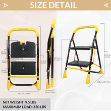 Load image into Gallery viewer, Parasnath 2 Step Yellow Diamond Mild Steel Foldable Ladder for Home - Wide Anti Skid Plastic Step Ladder for Extra Gripping 2.3 FT Ladder - Made in India - PARASNATH