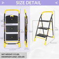 Parasnath 3 Step Yellow Diamond Mild Steel Foldable Ladder for Home - Wide Anti Skid Plastic Step Ladder for Extra Gripping (Yellow & Black Colour) 3.3 FT Ladder - Made in India - PARASNATH