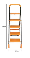 Parasnath Kohinoor 5 Step Heavy-Duty Folding Ladder – Strong Alloy Steel Step Ladder with Wide Anti-Slip Steps, 5.2 Ft Height, Rust-Resistant, Space-Saving Design for Home, Kitchen, Office & Shop Use – Made in India (Orange) - PARASNATH
