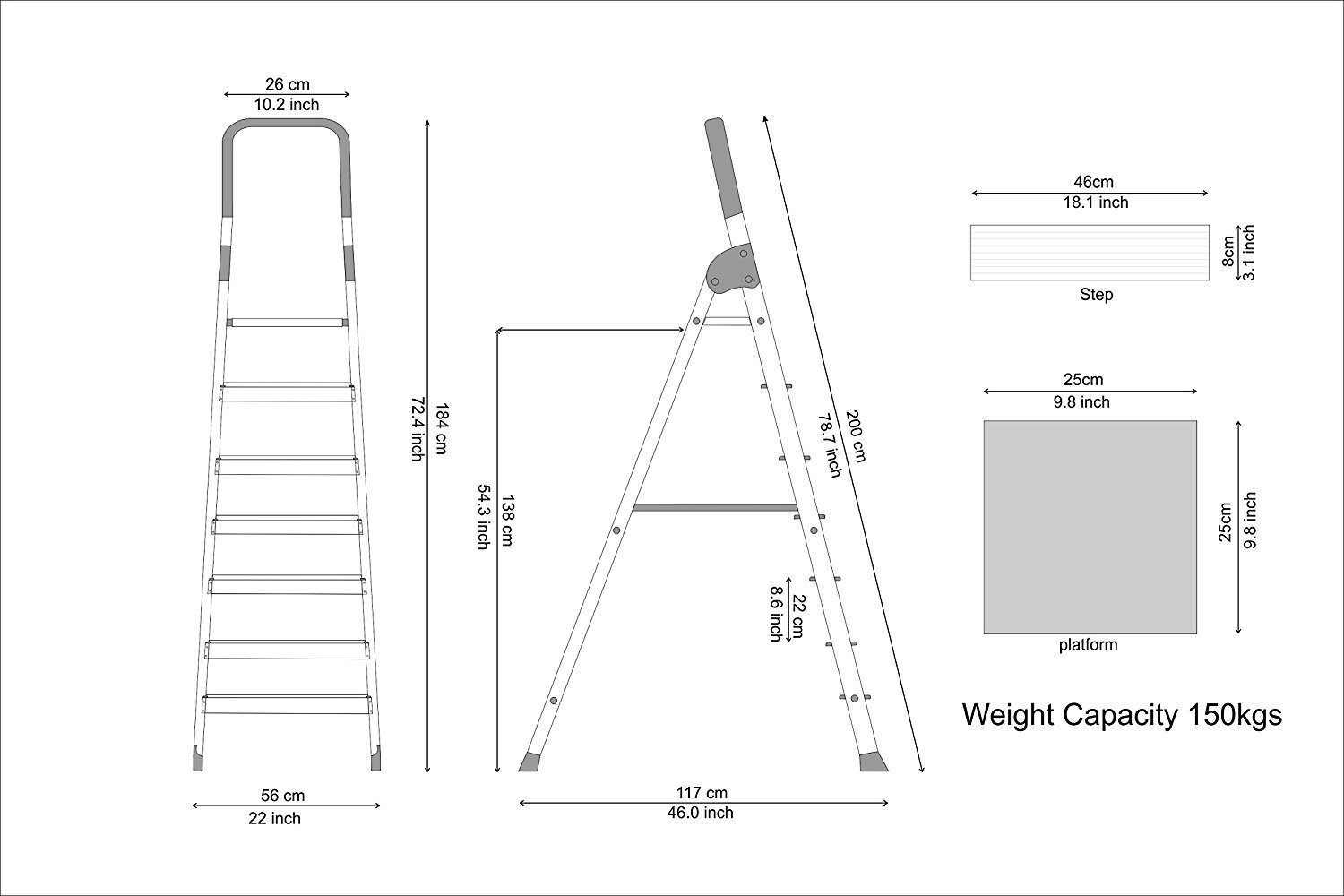 PARASNATH Aluminium Blue Heavy Folding Maple Ladder 7 Step 7.3 Ft - PARASNATH