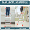 PARASNATH 5 Step EasyDay Folding Ladder – Durable Aluminium Step Ladder with Tool Tray, Non-Slip Steps, Lightweight and Compact for Home, Kitchen, Office Use – 6 Year Warranty – Made in India (Orange & Silver Color) - PARASNATH