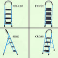 Parasnath GoUp 4 Step Foldable Steel Blue Step Ladder – Heavy-Duty and Lightweight Step Ladder with Anti-Skid Wide Plastic Steps, Safety Handle, High Reach Platform for Home, Kitchen, Office, Warehouse Use - 6 Year Manufacturer Warranty - Made in India - PARASNATH