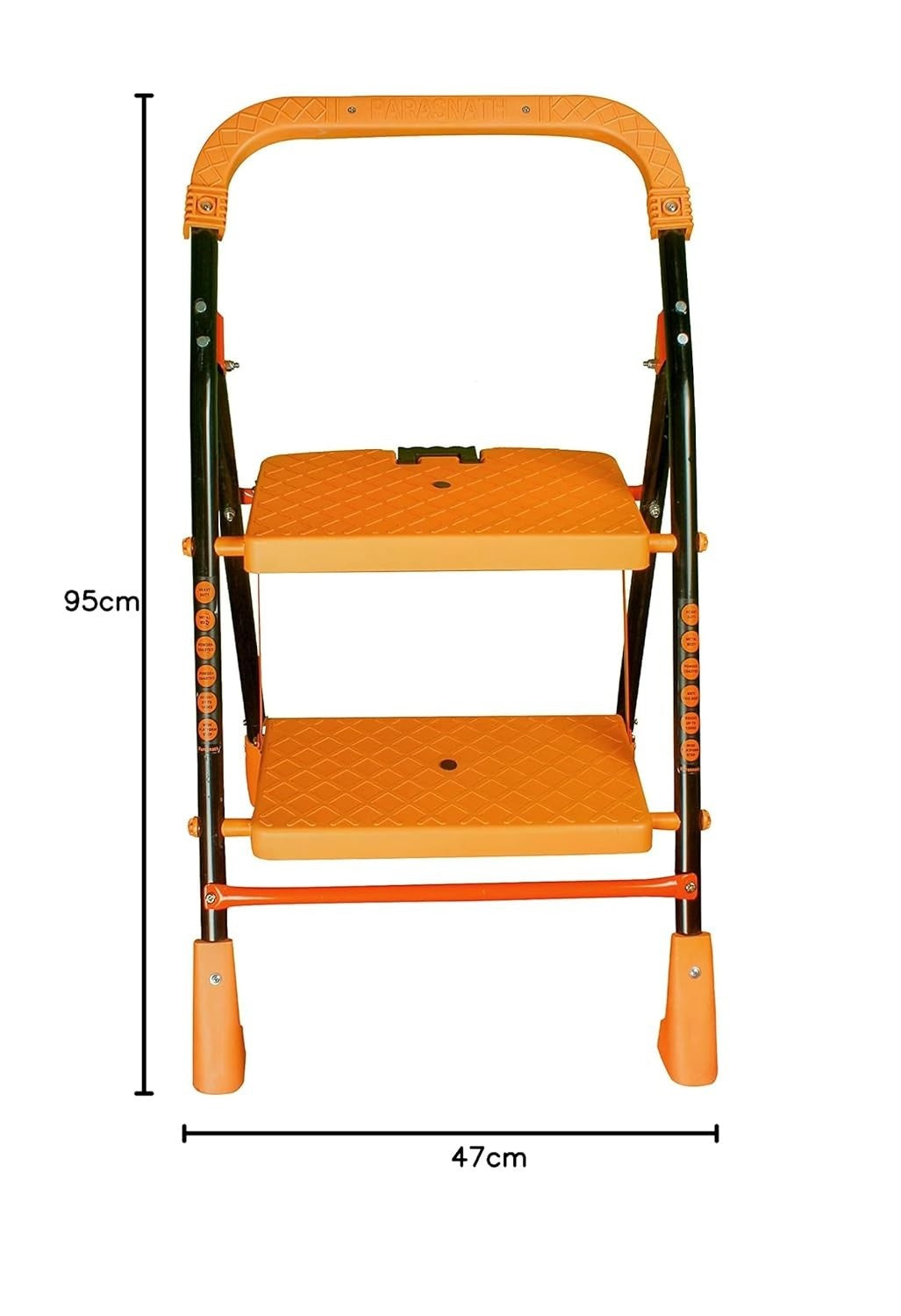 Parasnath Kohinoor 2 Step Heavy-Duty Folding Ladder – Strong Alloy Steel Step Ladder with Wide Anti-Slip Steps, 2.7 Ft Height, Rust-Resistant, Space-Saving Design for Home, Kitchen, Office & Shop Use – Made in India (Orange) - PARASNATH