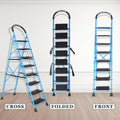 Parasnath GoUp 8 Step Foldable Steel Blue Step Ladder – Heavy-Duty and Lightweight Step Ladder with Anti-Skid Wide Plastic Steps, Safety Handle, High Reach Platform for Home, Kitchen, Office, Warehouse Use - 6 Year Manufacturer Warranty - Made in India - PARASNATH