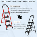 Parasnath GoUp 4 Step Foldable Steel Red Step Ladder – Heavy-Duty and Lightweight Step Ladder with Anti-Skid Wide Plastic Steps, Safety Handle, High Reach Platform for Home, Kitchen, Office, Warehouse Use - 6 Year Manufacturer Warranty - Made in India - PARASNATH