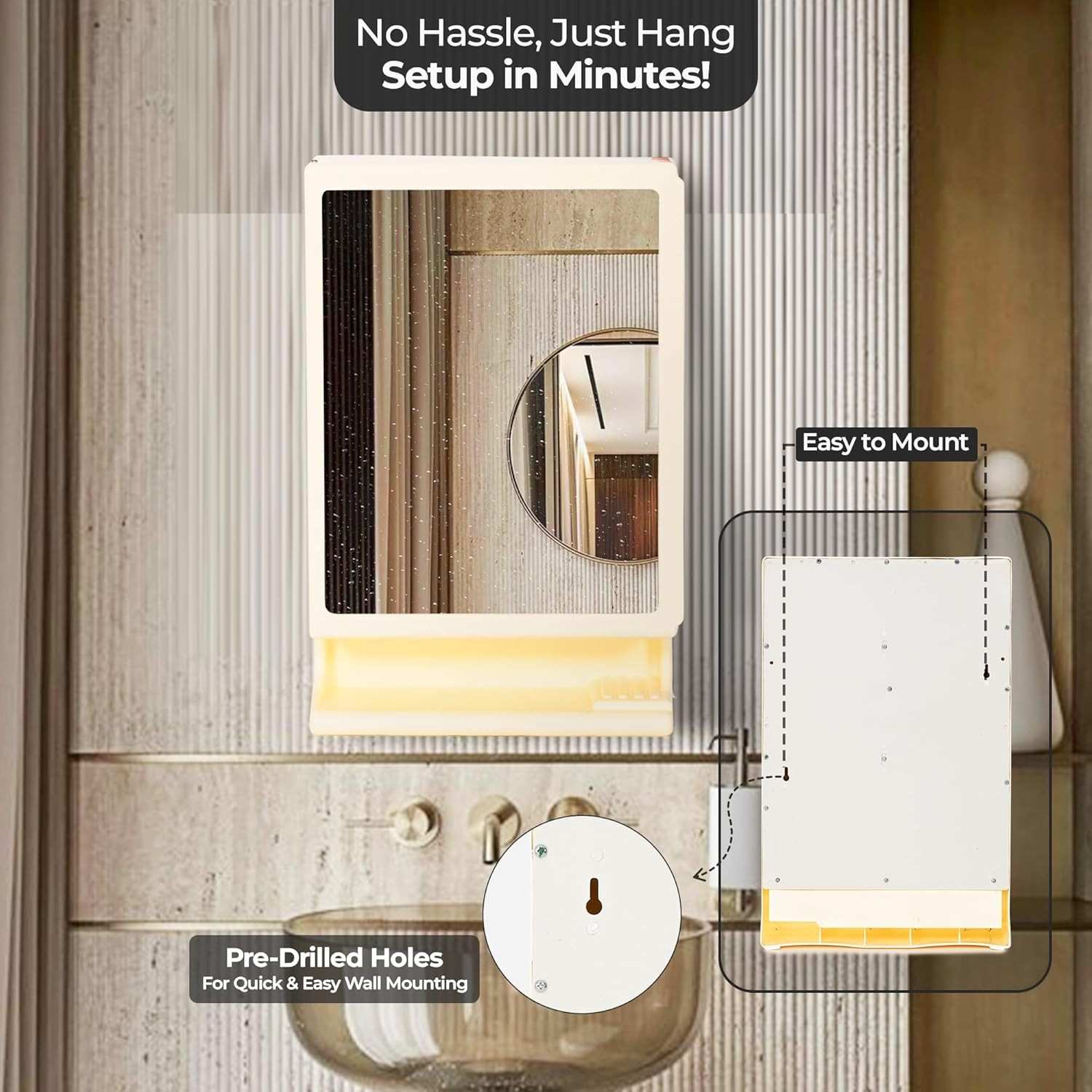 PARASNATH Premium New Look Mirror Cabinet for Bathroom – Durable Plastic Build with Secure Storage, Integrated Toothbrush Holder, Sleek New Look Design, Wall-Mounted, Made in India (Ivory Color) - PARASNATH