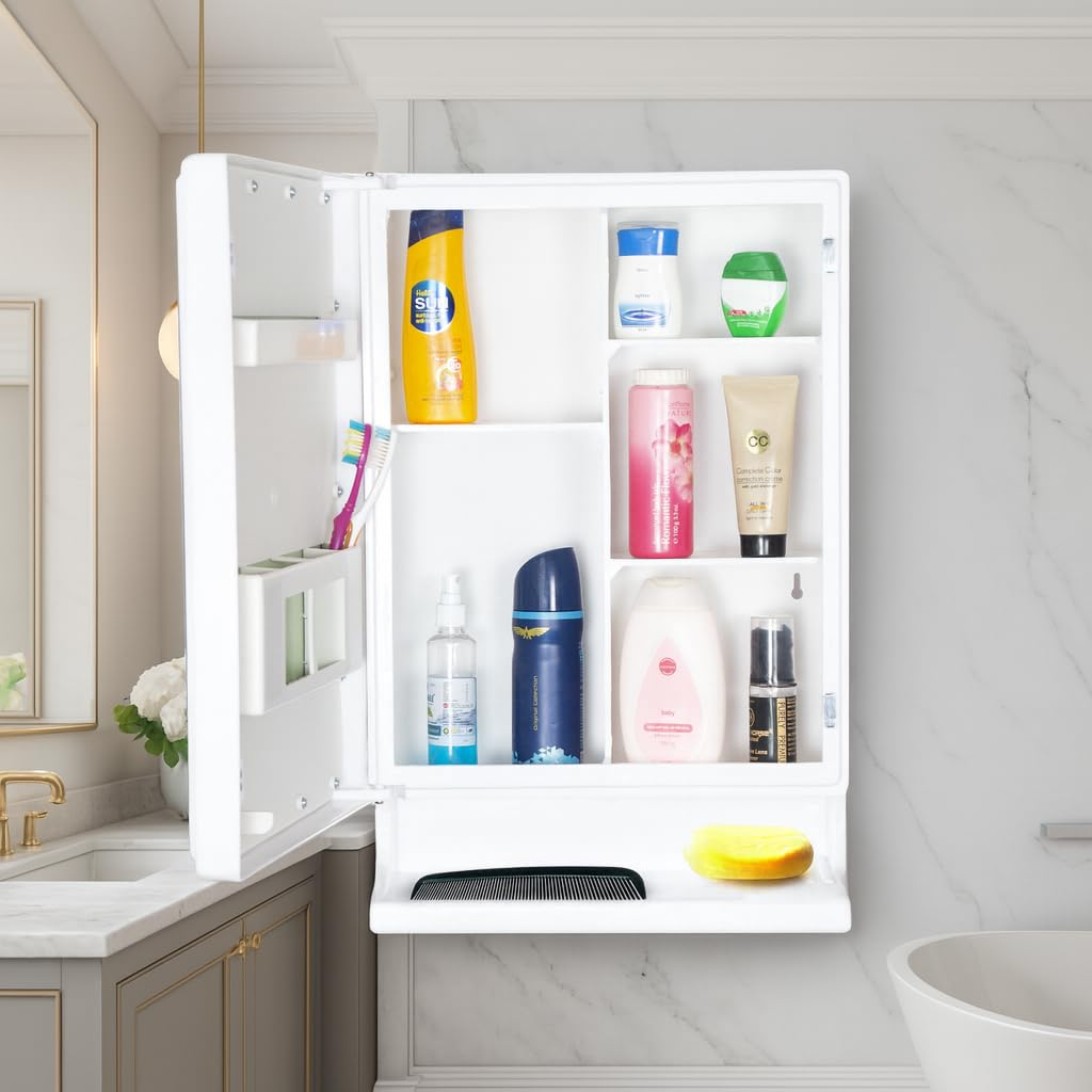 PARASNATH Strong and Heavy New Look Bathroom Cabinet with Cabinet with Mirror - White - PARASNATH