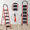 Parasnath GoUp 6 Step Foldable Steel Red Step Ladder – Heavy-Duty and Lightweight Step Ladder with Anti-Skid Wide Plastic Steps, Safety Handle, High Reach Platform for Home, Kitchen, Office, Warehouse Use - 6 Year Manufacturer Warranty - Made in India - PARASNATH