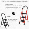 Parasnath GoUp 3 Step Foldable Steel Red Step Ladder – Heavy-Duty and Lightweight Step Ladder with Anti-Skid Wide Plastic Steps, Safety Handle, High Reach Platform for Home, Kitchen, Office, Warehouse Use - 6 Year Manufacturer Warranty - Made in India - PARASNATH
