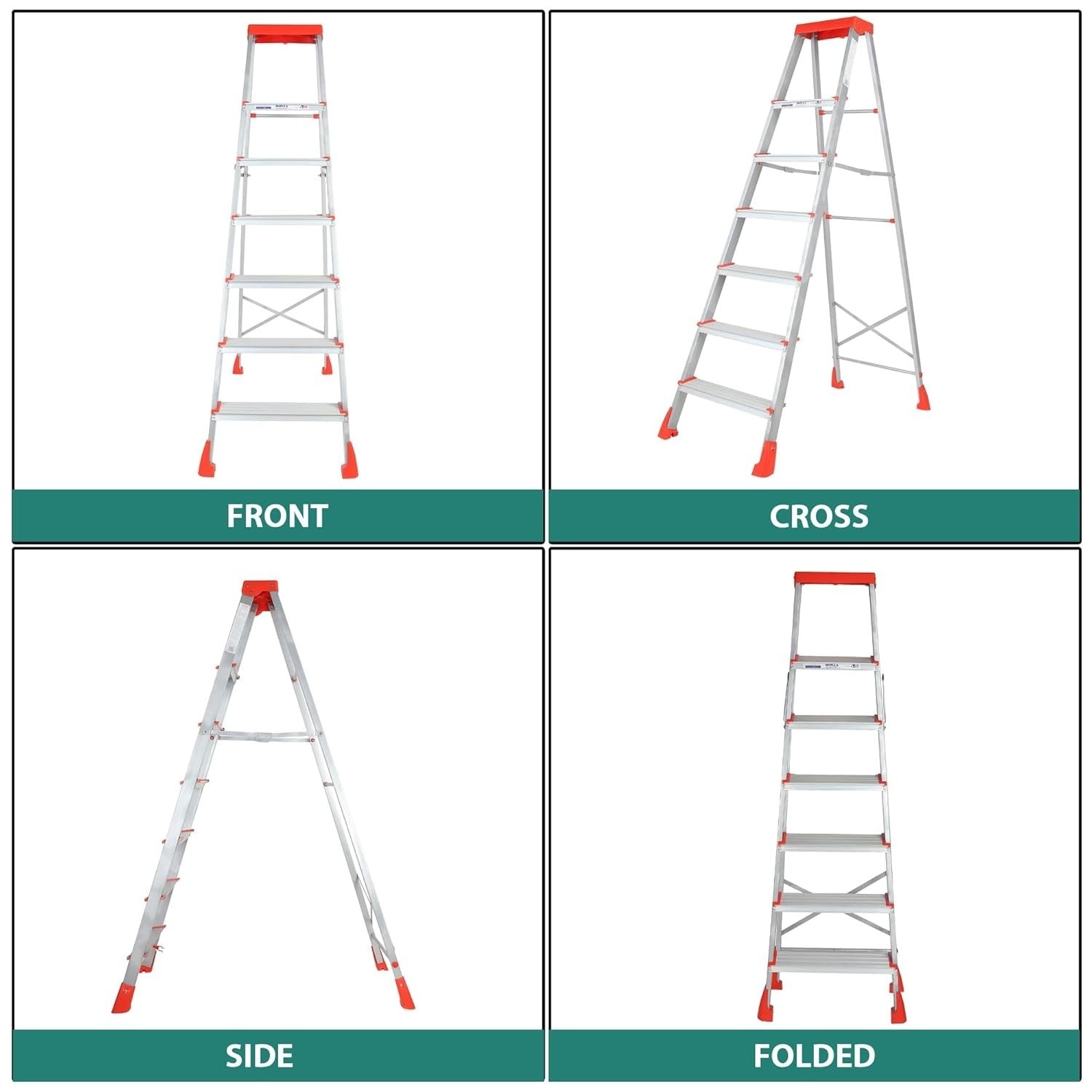 PARASNATH 6 Step EasyDay Folding Ladder – Durable Aluminium Step Ladder with Tool Tray, Non-Slip Steps, Lightweight and Compact for Home, Kitchen, Office Use – 6 Year Warranty – Made in India (Orange & Silver Color) - PARASNATH