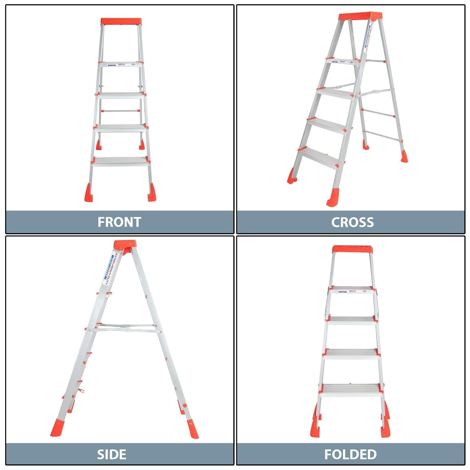 Parasnath 4 Step EasyDay Folding Ladder – Durable Aluminium Step Ladder with Tool Tray, Non-Slip Steps, Lightweight and Compact for Home, Kitchen, Office Use – 6 Year Warranty – Made in India (Orange & Silver Color) - PARASNATH