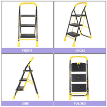 Load image into Gallery viewer, Parasnath 3 Step Yellow Diamond Mild Steel Foldable Ladder for Home - Wide Anti Skid Plastic Step Ladder for Extra Gripping (Yellow &amp; Black Colour) 3.3 FT Ladder - Made in India - PARASNATH