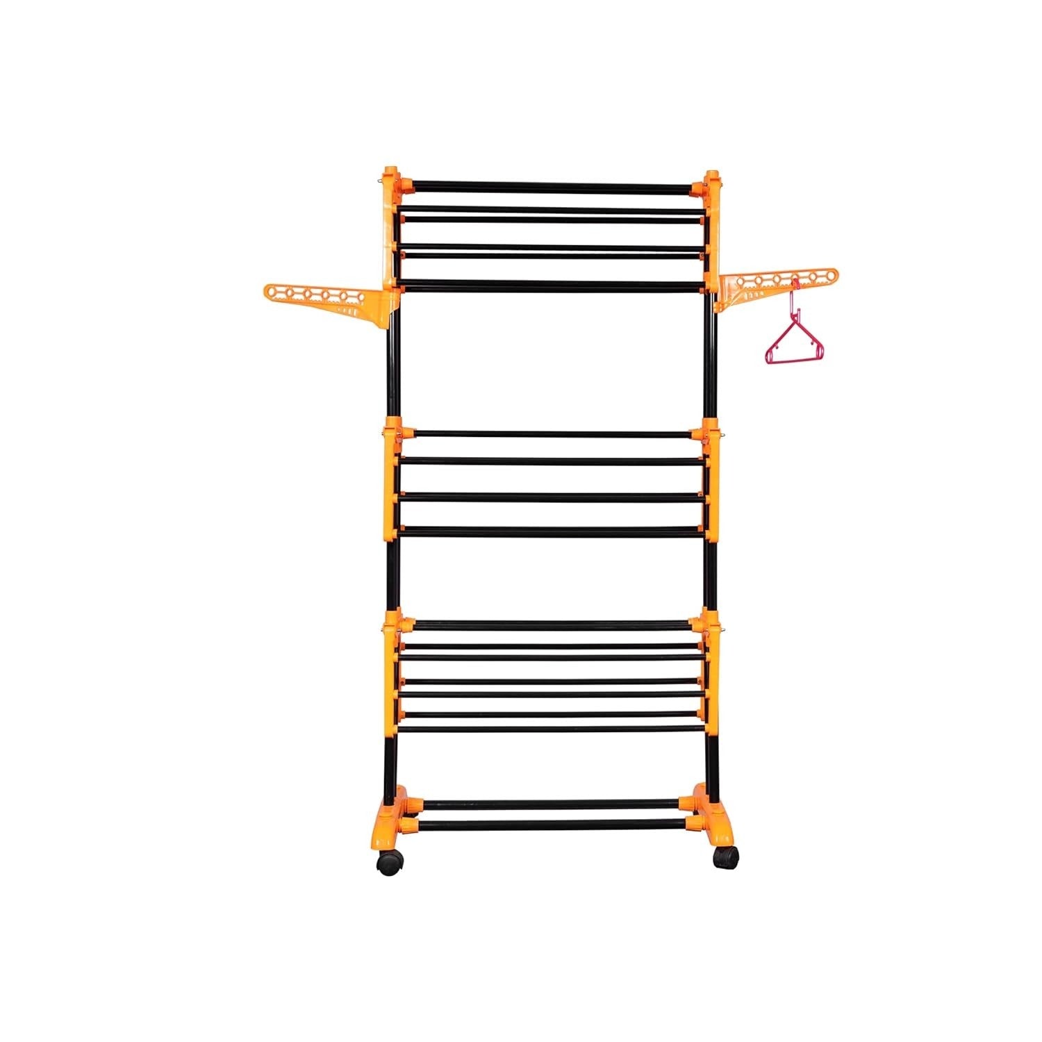 PARASNATH Luxury Black/Orange 2-Pole Steel Cloth Drying Stand with Smooth Breaking Wheels System – Heavy-Duty Durable Drying Rack for Indoor & Outdoor Use, Space-Saving Design, Made in India - PARASNATH