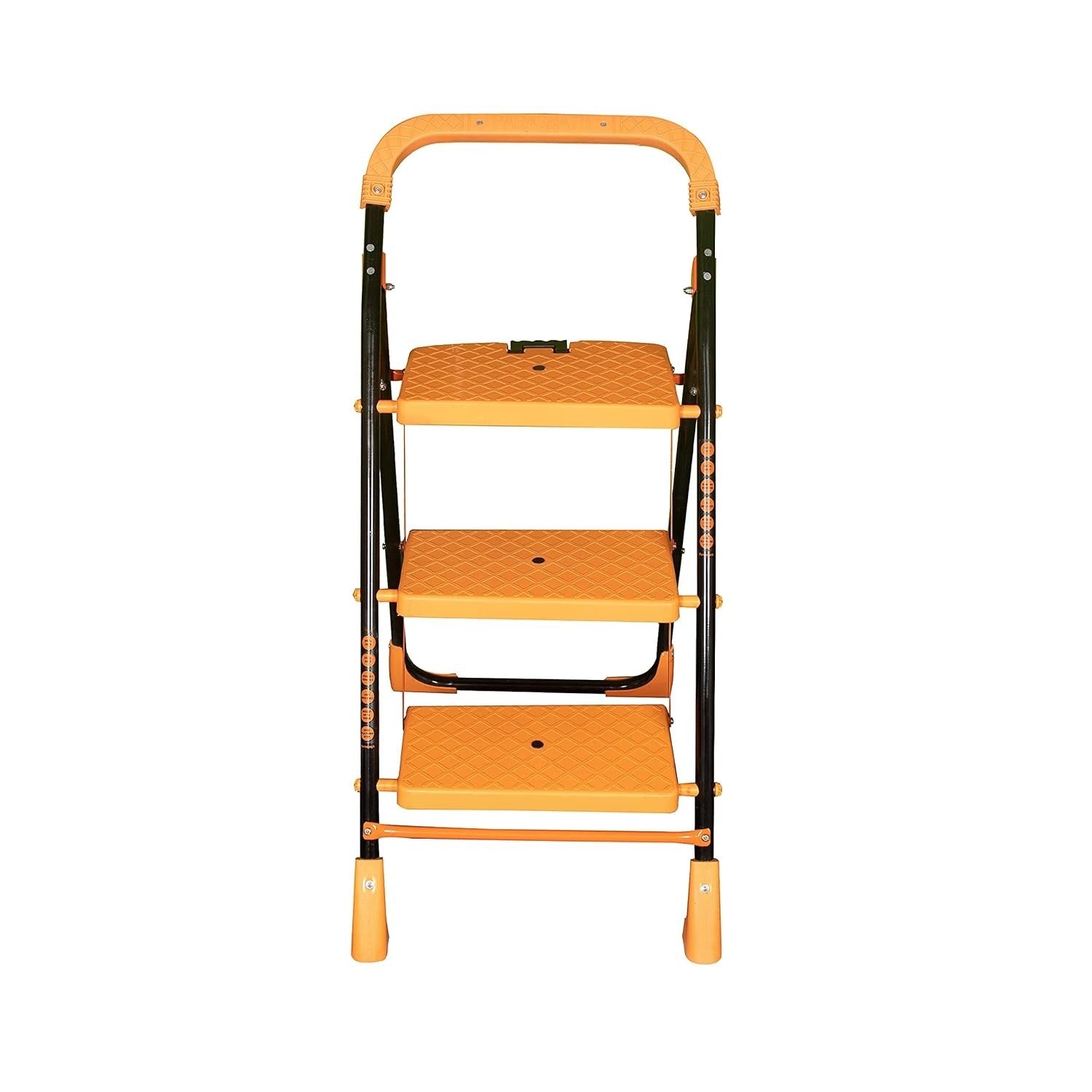 Parasnath Kohinoor 3 Step Heavy-Duty Folding Ladder – Strong Alloy Steel Step Ladder with Wide Anti-Slip Steps, 3.2 Ft Height, Rust-Resistant, Space-Saving Design for Home, Kitchen, Office & Shop Use – Made in India (Orange) - PARASNATH