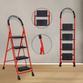 Parasnath GoUp 4 Step Foldable Steel Red Step Ladder – Heavy-Duty and Lightweight Step Ladder with Anti-Skid Wide Plastic Steps, Safety Handle, High Reach Platform for Home, Kitchen, Office, Warehouse Use - 6 Year Manufacturer Warranty - Made in India - PARASNATH