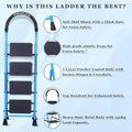 Parasnath GoUp 4 Step Foldable Steel Blue Step Ladder – Heavy-Duty and Lightweight Step Ladder with Anti-Skid Wide Plastic Steps, Safety Handle, High Reach Platform for Home, Kitchen, Office, Warehouse Use - 6 Year Manufacturer Warranty - Made in India - PARASNATH