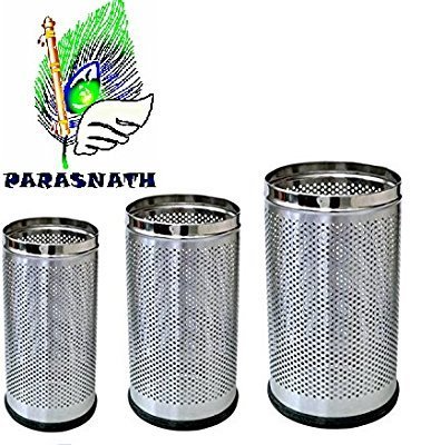 PARASNATH Stainless Steel Perforated Open Dustbin/ Garbage Bin Small, Medium and Large (Silver)- Set of 3 - PARASNATH