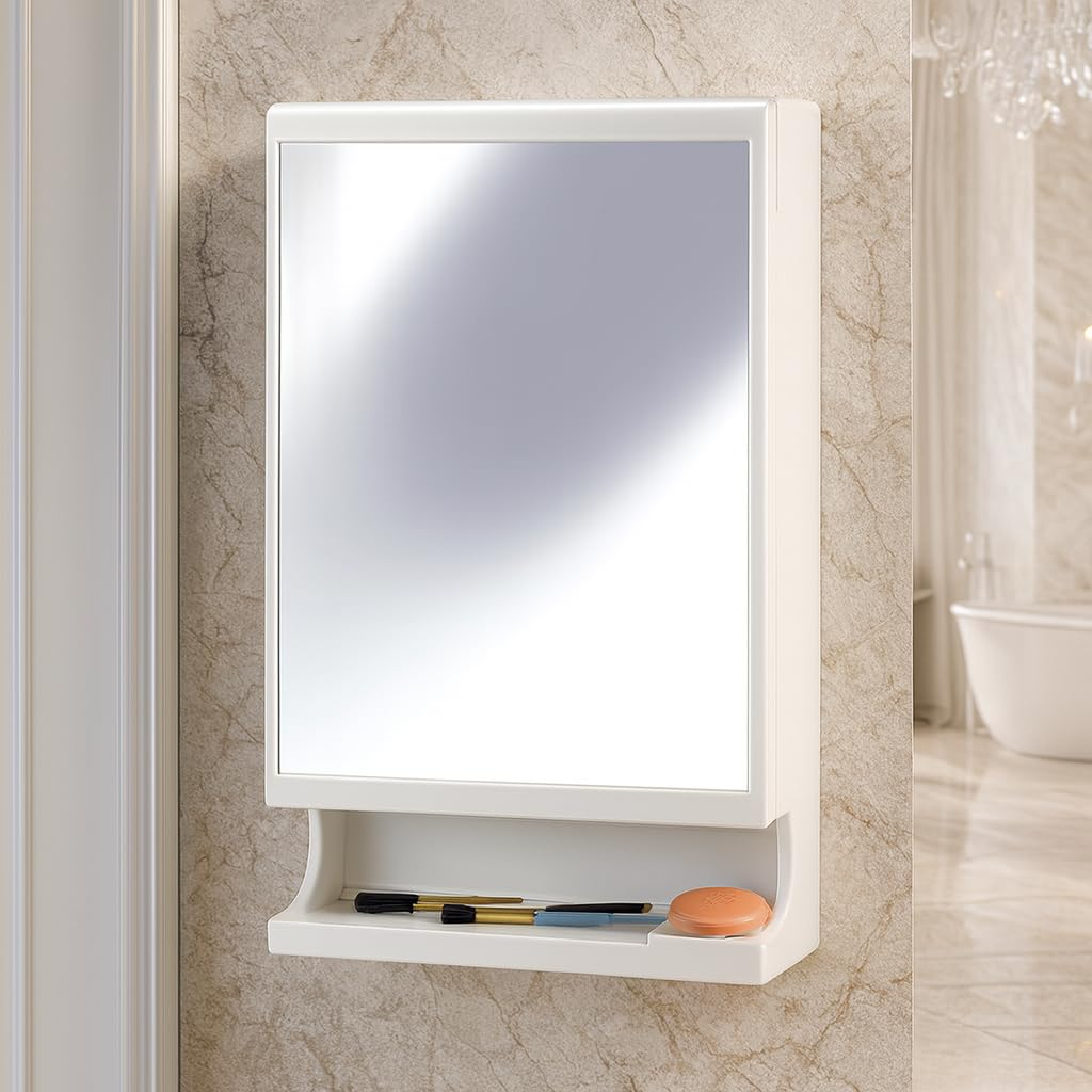 PARASNATH Strong and Heavy New Look Bathroom Cabinet with Cabinet with Mirror - White - PARASNATH