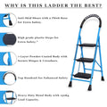 Parasnath GoUp 3 Step Foldable Steel Blue Step Ladder – Heavy-Duty and Lightweight Step Ladder with Anti-Skid Wide Plastic Steps, Safety Handle, High Reach Platform for Home, Kitchen, Office, Warehouse Use - 6 Year Manufacturer Warranty - Made in India - PARASNATH