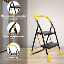 Load image into Gallery viewer, Parasnath 2 Step Yellow Diamond Mild Steel Foldable Ladder for Home - Wide Anti Skid Plastic Step Ladder for Extra Gripping 2.3 FT Ladder - Made in India - PARASNATH