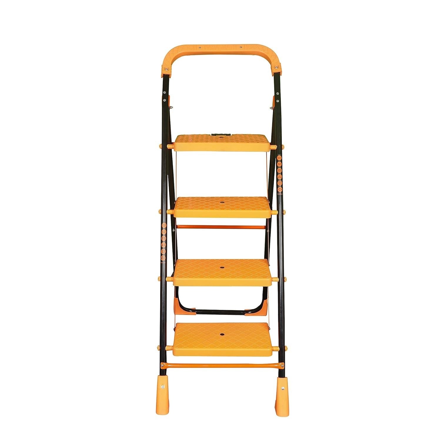 Parasnath Kohinoor 4 Step Heavy-Duty Folding Ladder – Strong Alloy Steel Step Ladder with Wide Anti-Slip Steps, 4.2 Ft Height, Rust-Resistant, Space-Saving Design for Home, Kitchen, Office & Shop Use – Made in India (Orange) - PARASNATH