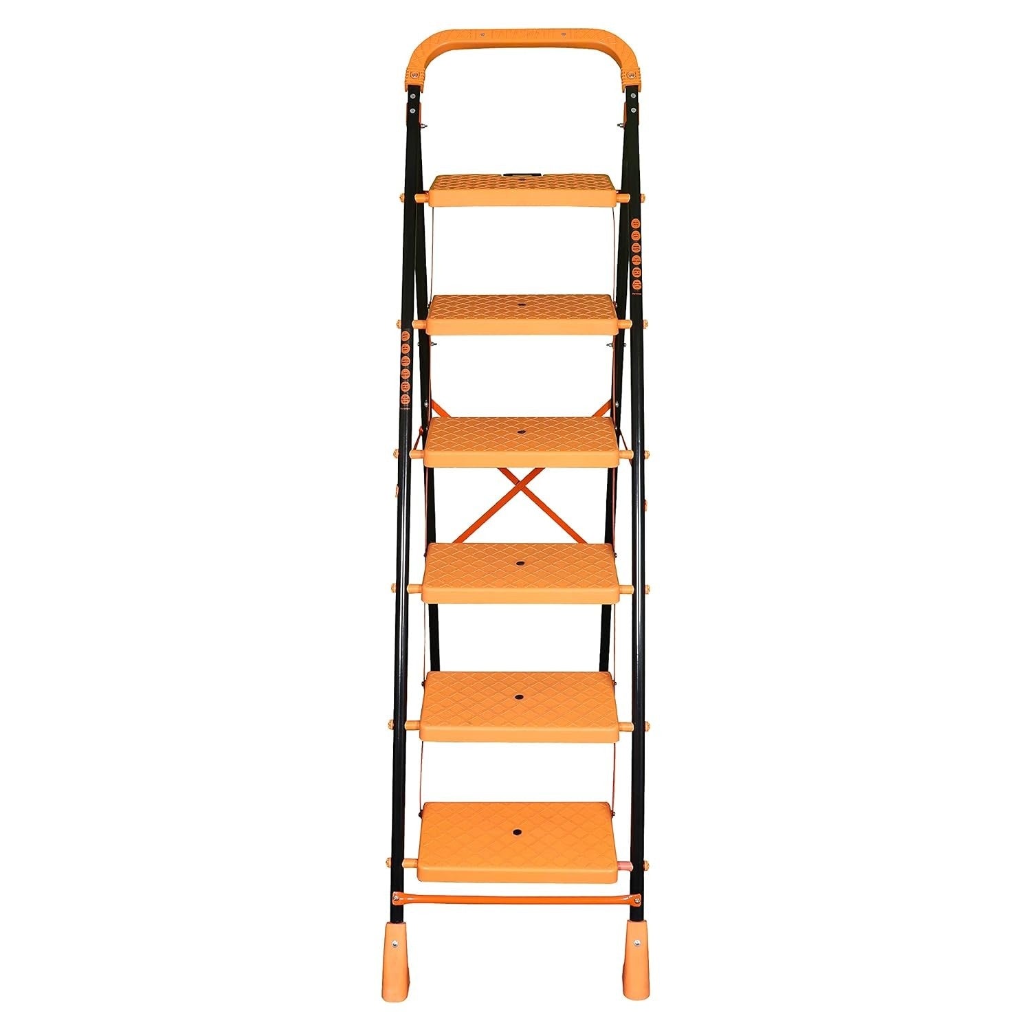 Parasnath Kohinoor 6 Step Heavy-Duty Folding Ladder – Strong Alloy Steel Step Ladder with Wide Anti-Slip Steps, 6.2 Ft Height, Rust-Resistant, Space-Saving Design for Home, Kitchen, Office & Shop Use – Made in India (Orange) - PARASNATH