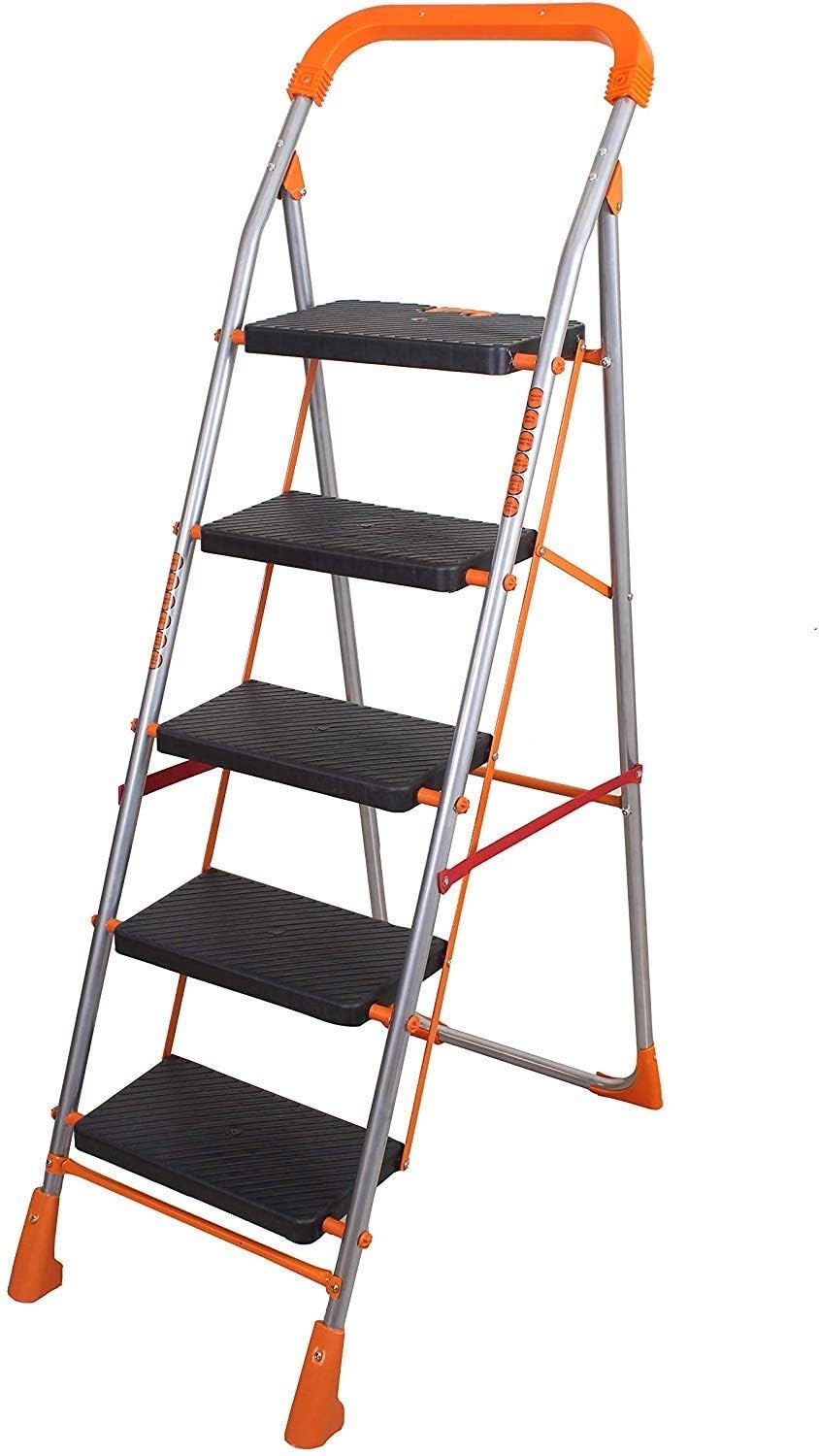 Parasnath Orange Diamond Folding Ladder with Wide Steps 5 Steps 5.1 FT Ladder - Made in India - PARASNATH