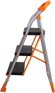 Parasnath 3 Step Orange Diamond Folding Ladder with Wide Steps 3 Steps 3.1 FT Ladder - Made in India - PARASNATH