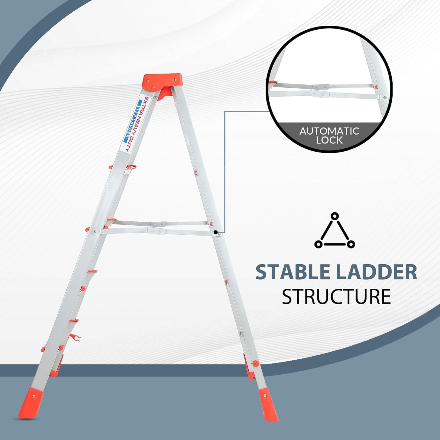 Parasnath 4 Step EasyDay Folding Ladder – Durable Aluminium Step Ladder with Tool Tray, Non-Slip Steps, Lightweight and Compact for Home, Kitchen, Office Use – 6 Year Warranty – Made in India (Orange & Silver Color) - PARASNATH