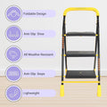 Parasnath 3 Step Yellow Diamond Mild Steel Foldable Ladder for Home - Wide Anti Skid Plastic Step Ladder for Extra Gripping (Yellow & Black Colour) 3.3 FT Ladder - Made in India - PARASNATH
