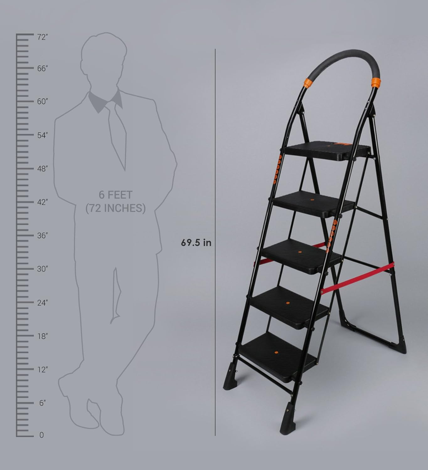 PARASNATH Black Diamond Heavy Folding Ladder With Wide Steps 5 Steps 5.2 Ft - PARASNATH