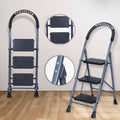 Parasnath GoUp 3 Step Foldable Steel Grey Step Ladder – Heavy-Duty and Lightweight Step Ladder with Anti-Skid Wide Plastic Steps, Safety Handle, High Reach Platform for Home, Kitchen, Office, Warehouse Use - 6 Year Manufacturer Warranty - Made in India - PARASNATH