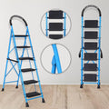 Parasnath GoUp 6 Step Foldable Steel Blue Step Ladder – Heavy-Duty and Lightweight Step Ladder with Anti-Skid Wide Plastic Steps, Safety Handle, High Reach Platform for Home, Kitchen, Office, Warehouse Use - 6 Year Manufacturer Warranty - Made in India - PARASNATH