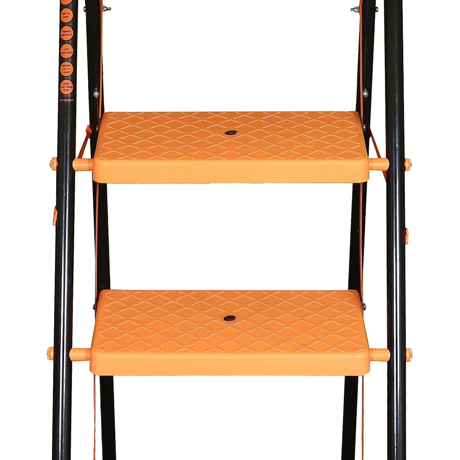 Parasnath Kohinoor 4 Step Heavy-Duty Folding Ladder – Strong Alloy Steel Step Ladder with Wide Anti-Slip Steps, 4.2 Ft Height, Rust-Resistant, Space-Saving Design for Home, Kitchen, Office & Shop Use – Made in India (Orange) - PARASNATH
