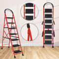 Parasnath GoUp 7 Step Foldable Steel Red Step Ladder – Heavy-Duty and Lightweight Step Ladder with Anti-Skid Wide Plastic Steps, Safety Handle, High Reach Platform for Home, Kitchen, Office, Warehouse Use - 6 Year Manufacturer Warranty - Made in India - PARASNATH