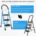 Parasnath GoUp 3 Step Foldable Steel Blue Step Ladder – Heavy-Duty and Lightweight Step Ladder with Anti-Skid Wide Plastic Steps, Safety Handle, High Reach Platform for Home, Kitchen, Office, Warehouse Use - 6 Year Manufacturer Warranty - Made in India - PARASNATH