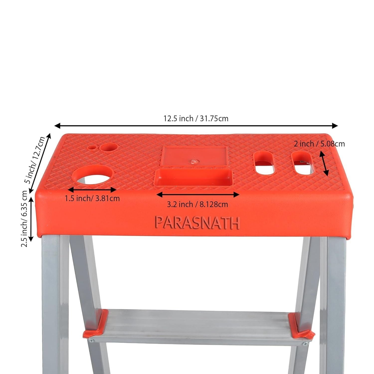 PARASNATH 5 Step EasyDay Folding Ladder – Durable Aluminium Step Ladder with Tool Tray, Non-Slip Steps, Lightweight and Compact for Home, Kitchen, Office Use – 6 Year Warranty – Made in India (Orange & Silver Color) - PARASNATH