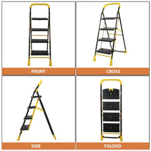 Load image into Gallery viewer, Parasnath 4 Step Yellow Diamond Mild Steel Foldable Ladder for Home - Wide Anti Skid Plastic Step Ladder for Extra Gripping 4.2 FT Ladder - Made in India - PARASNATH