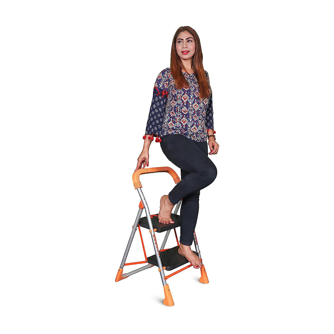 Parasnath Orange Diamond Folding Alloy Steel Ladder with Wide Steps 2 Steps 2.7 FT Ladder (Made in India) - PARASNATH