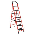Parasnath GoUp 7 Step Foldable Steel Red Step Ladder – Heavy-Duty and Lightweight Step Ladder with Anti-Skid Wide Plastic Steps, Safety Handle, High Reach Platform for Home, Kitchen, Office, Warehouse Use - 6 Year Manufacturer Warranty - Made in India - PARASNATH