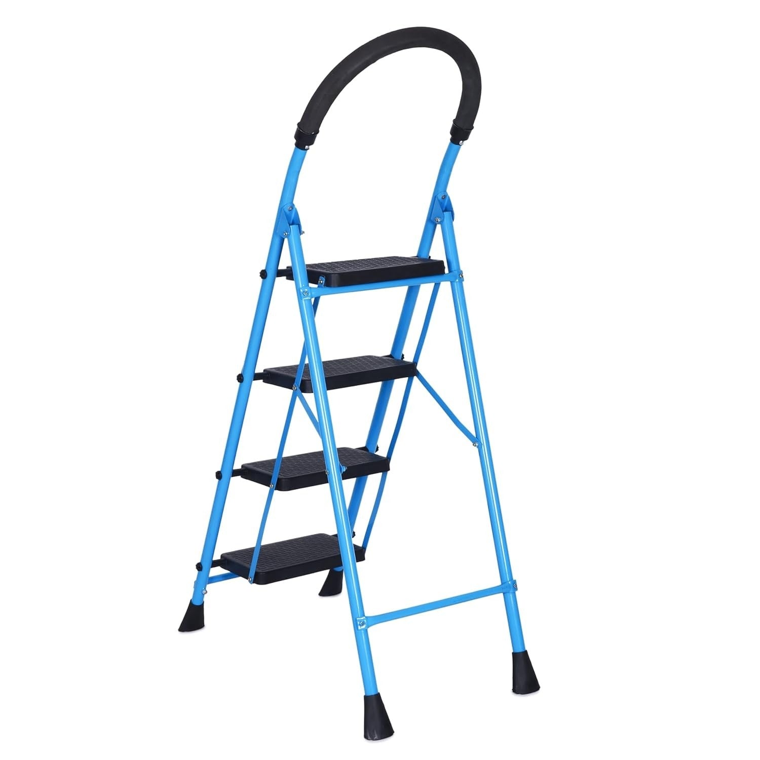Parasnath GoUp 4 Step Foldable Steel Blue Step Ladder – Heavy-Duty and Lightweight Step Ladder with Anti-Skid Wide Plastic Steps, Safety Handle, High Reach Platform for Home, Kitchen, Office, Warehouse Use - 6 Year Manufacturer Warranty - Made in India - PARASNATH