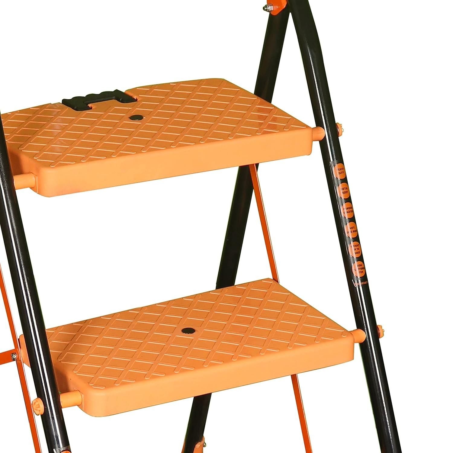 Parasnath Kohinoor 3 Step Heavy-Duty Folding Ladder – Strong Alloy Steel Step Ladder with Wide Anti-Slip Steps, 3.2 Ft Height, Rust-Resistant, Space-Saving Design for Home, Kitchen, Office & Shop Use – Made in India (Orange) - PARASNATH